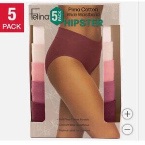 Felina Ladies' 5 Pk Pima Cotton Wide Waistband Hipster